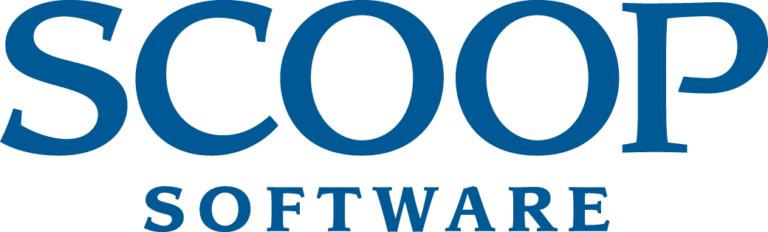 Das blaue Scoop Software Logo zeigt den Firmennamen in klassischer Schriftart.